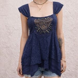 Free People Layered Tank tiered beaded boho Top Medium